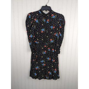 TopShop Women's Black Floral Mini Dress Puff Sleeve Open Back Corset Lace Up 4‎